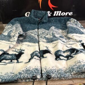 Men's vintage Blue and White Fleece mazmania Jacket sweatshirt size large!